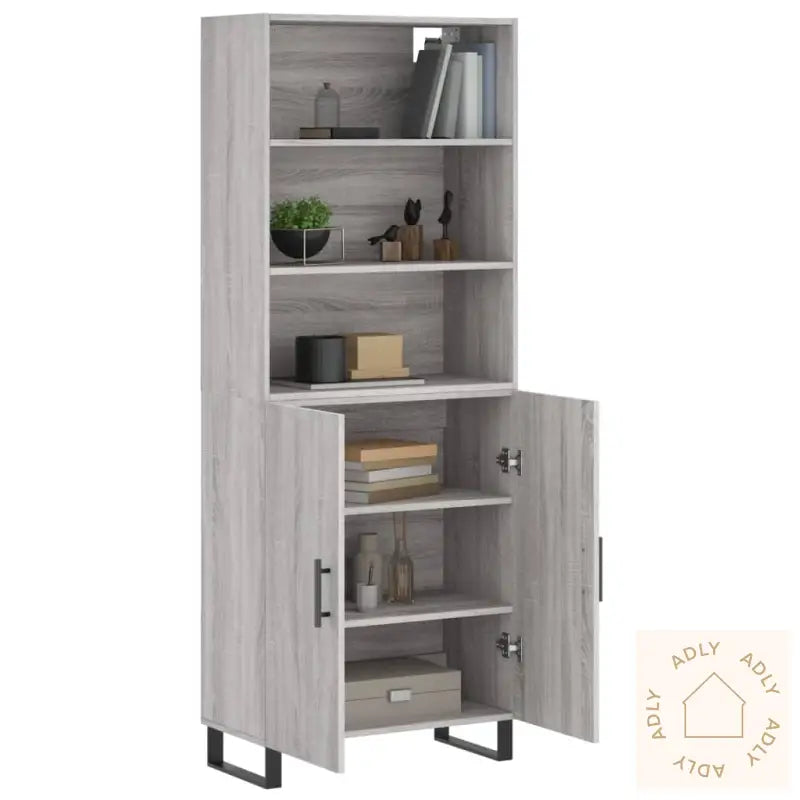 Highboard Grå Sonoma 69,5X34X180 Cm Konstruert Tre