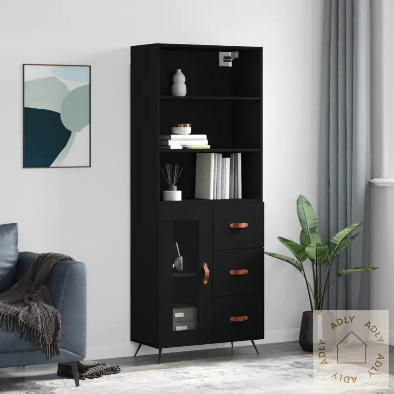 Highboard Svart 69,5X34X180 Cm Konstruert Tre