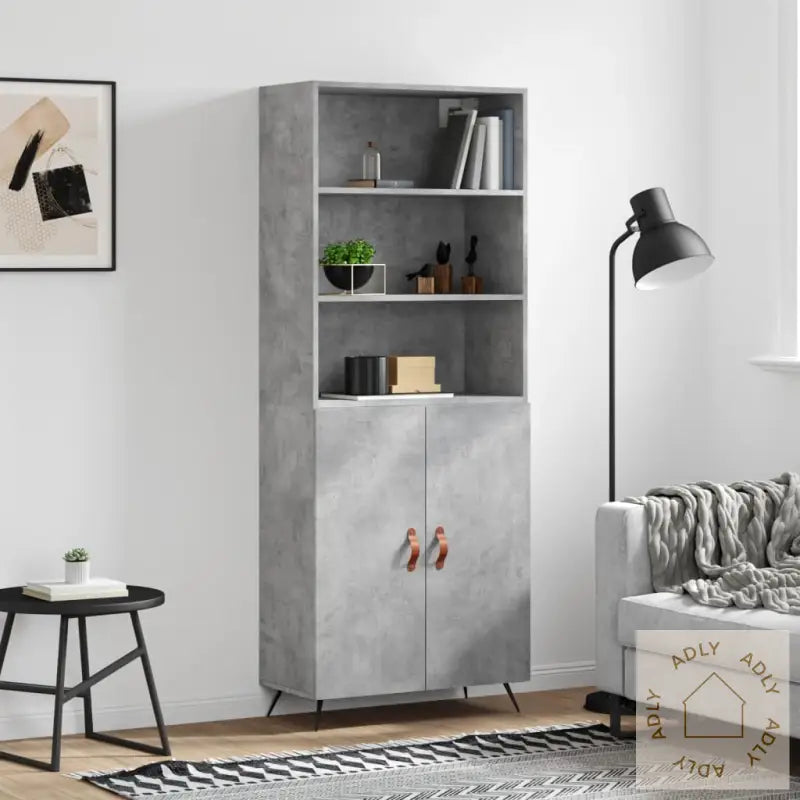 Highboard Betonggrå 69,5X34X180 Cm Konstruert Tre