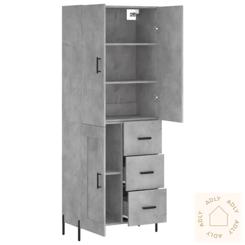 Highboard Betonggrå 69,5X34X180 Cm Konstruert Tre