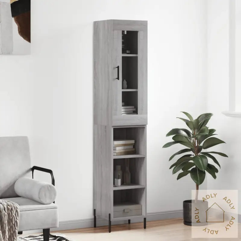 Highboard Grå Sonoma 34,5X34X180 Cm Konstruert Tre