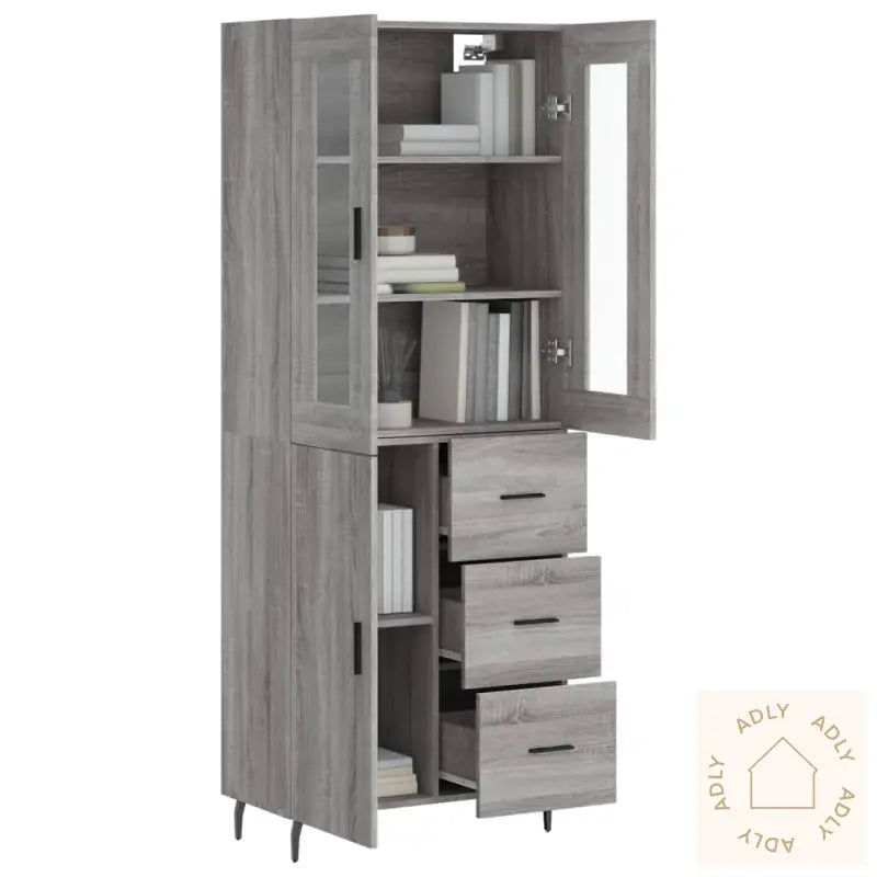 Highboard Grå Sonoma 69,5X34X180 Cm Konstruert Tre