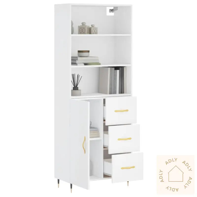 Highboard Hvit 69,5X34X180 Cm Konstruert Tre