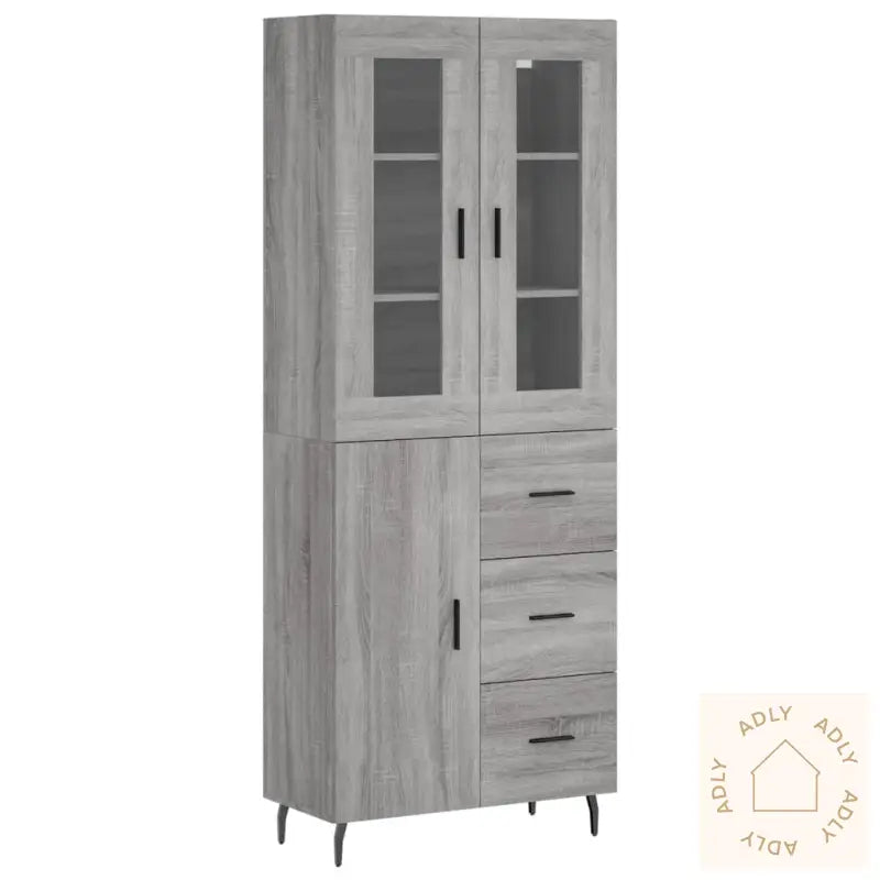 Highboard Grå Sonoma 69,5X34X180 Cm Konstruert Tre