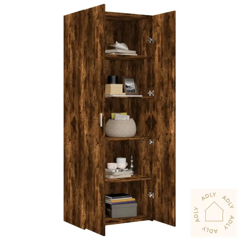 Highboard Røkt Eik 70X42,5X185 Cm Konstruert Tre