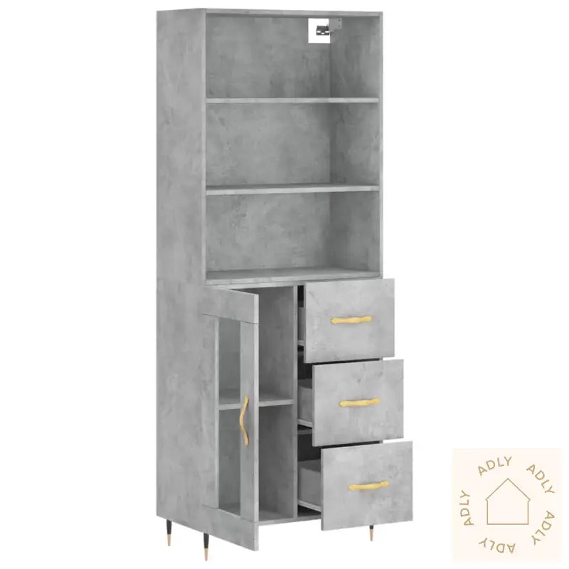 Highboard Betonggrå 69,5X34X180 Cm Konstruert Tre