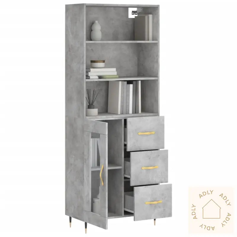 Highboard Betonggrå 69,5X34X180 Cm Konstruert Tre