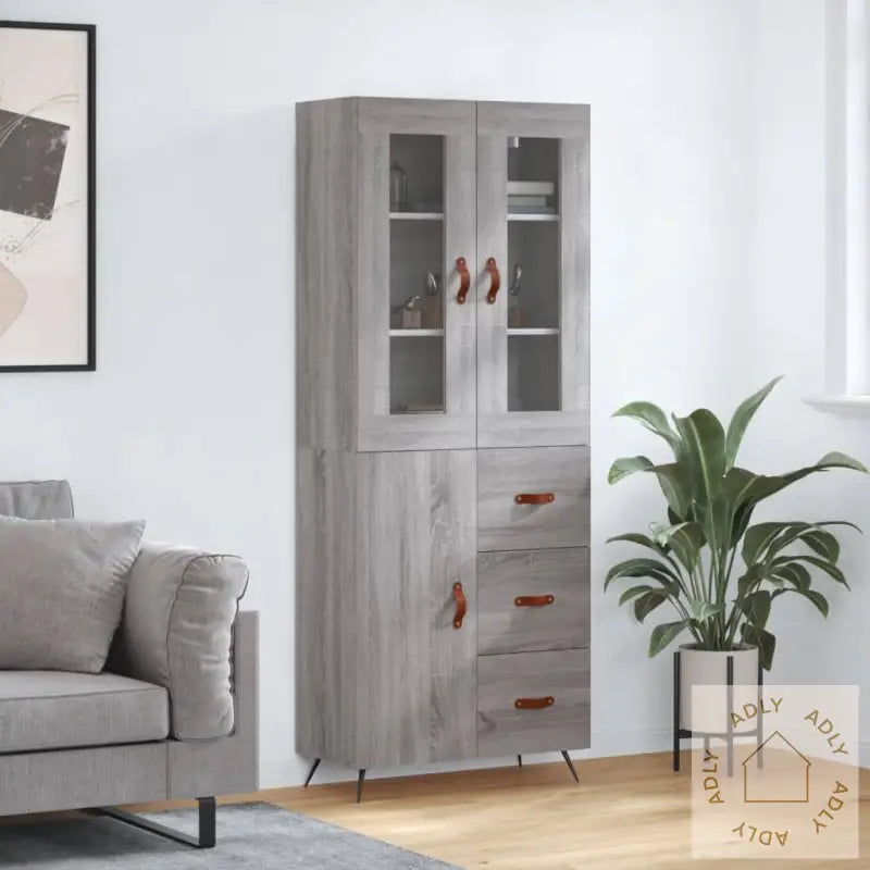 Highboard Grå Sonoma 69,5X34X180 Cm Konstruert Tre