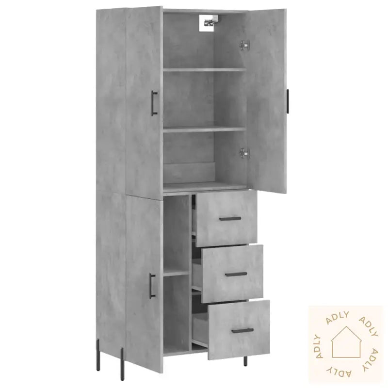 Highboard Betonggrå 69,5X34X180 Cm Konstruert Tre