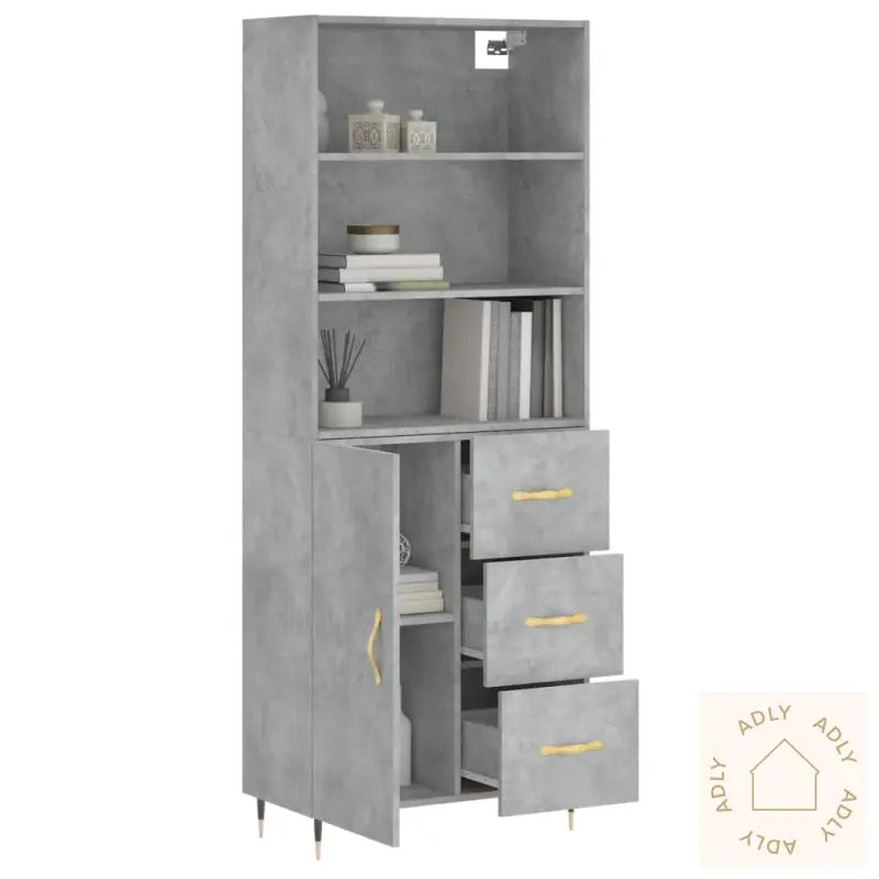 Highboard Betonggrå 69,5X34X180 Cm Konstruert Tre