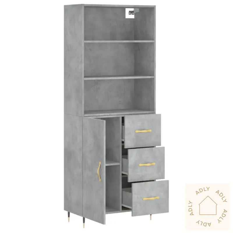 Highboard Betonggrå 69,5X34X180 Cm Konstruert Tre