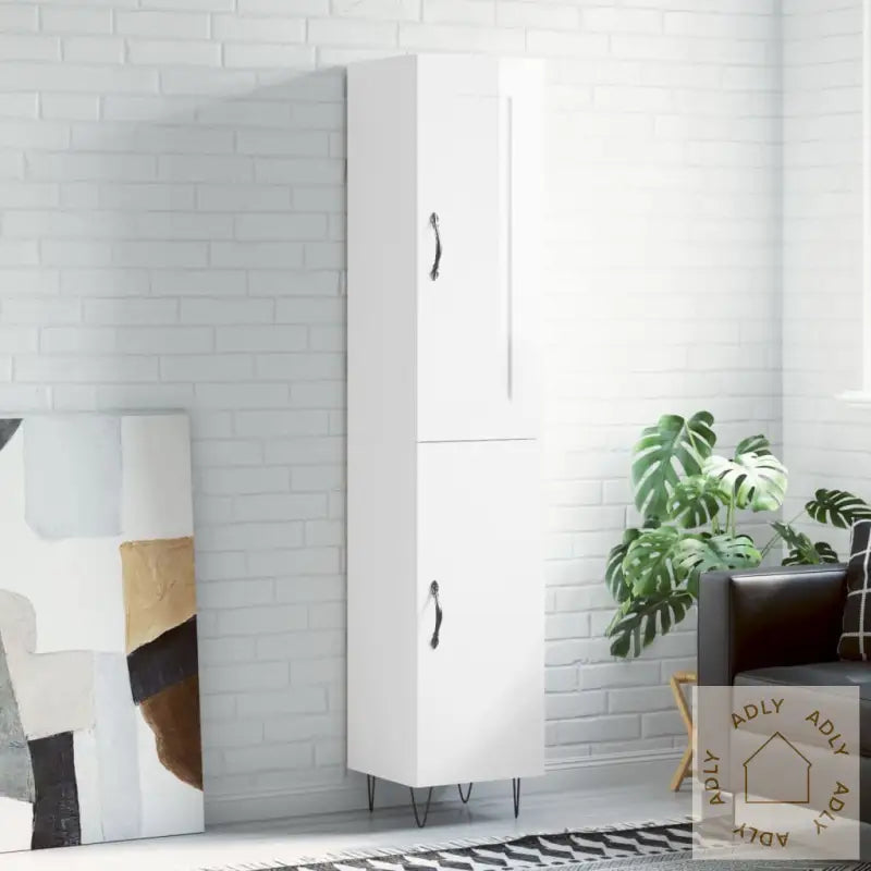 Highboard Høyglans Hvit 34,5X34X180 Cm Konstruert Tre