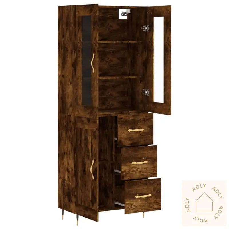 Highboard Røkt Eik 69,5X34X180 Cm Konstruert Tre