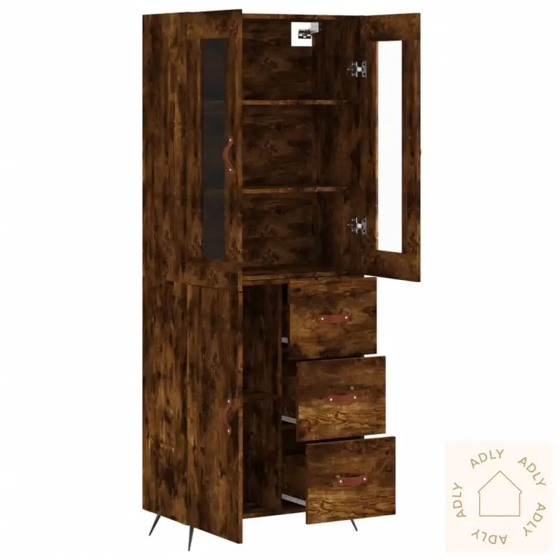 Highboard Røkt Eik 69,5X34X180 Cm Konstruert Tre