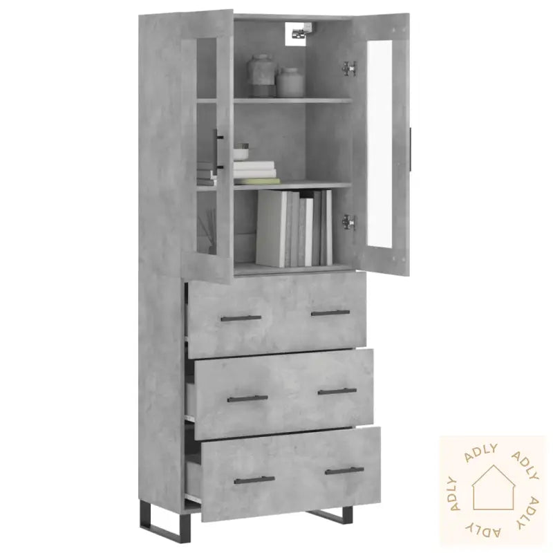 Highboard Betonggrå 69,5X34X180 Cm Konstruert Tre