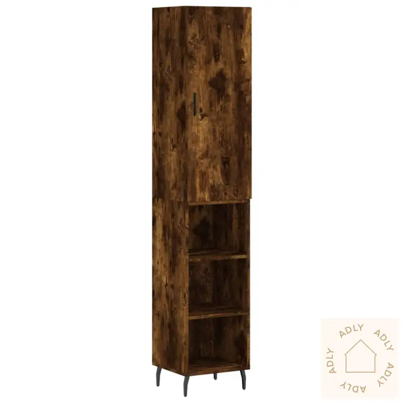 Highboard Røkt Eik 34,5X34X180 Cm Konstruert Tre