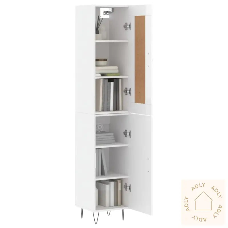 Highboard Høyglans Hvit 34,5X34X180 Cm Konstruert Tre