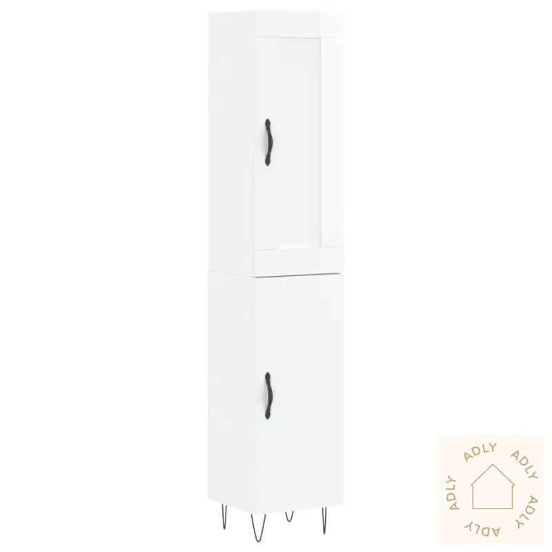 Highboard Høyglans Hvit 34,5X34X180 Cm Konstruert Tre