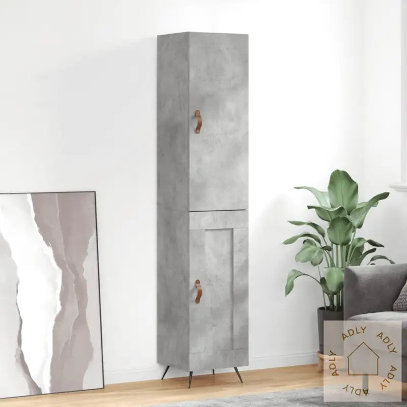 Highboard Betonggrå 34,5X34X180 Cm Konstruert Tre