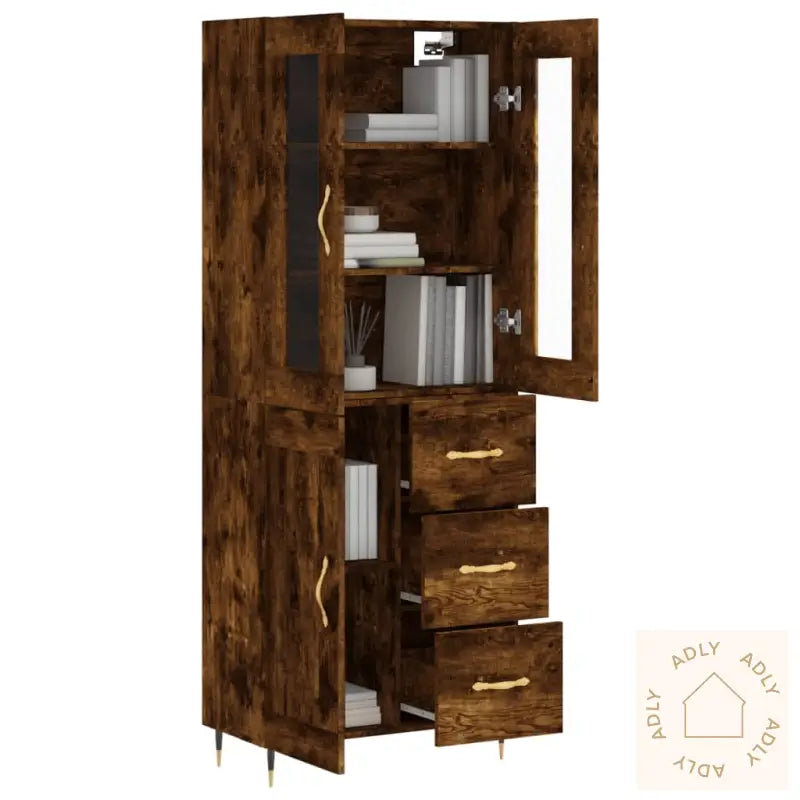 Highboard Røkt Eik 69,5X34X180 Cm Konstruert Tre