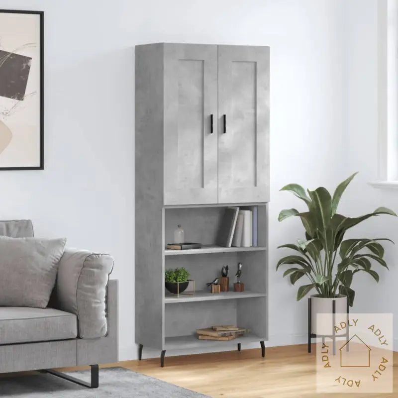 Highboard Betonggrå 69,5X34X180 Cm Konstruert Tre
