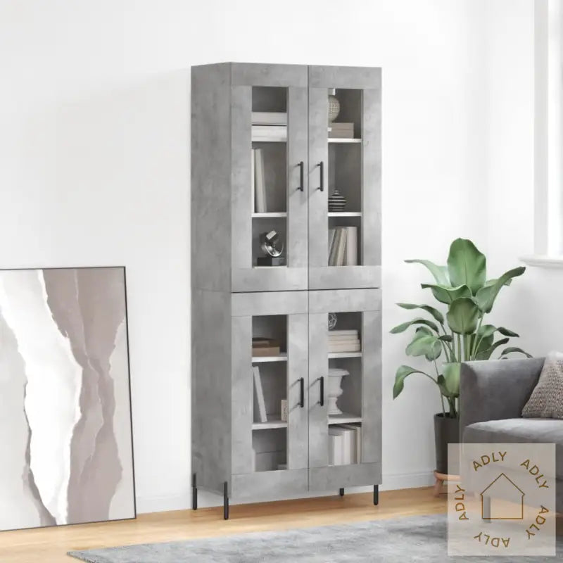 Highboard Betonggrå 69,5X34X180 Cm Konstruert Tre