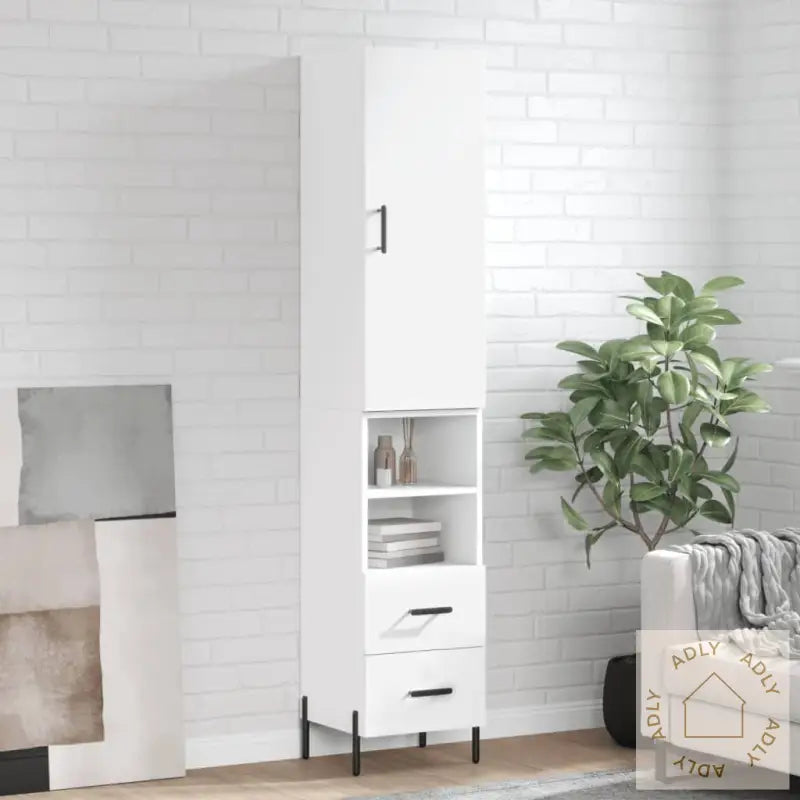 Highboard Hvit 34,5X34X180 Cm Konstruert Tre