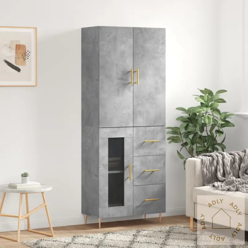 Highboard Betonggrå 69,5X34X180 Cm Konstruert Tre