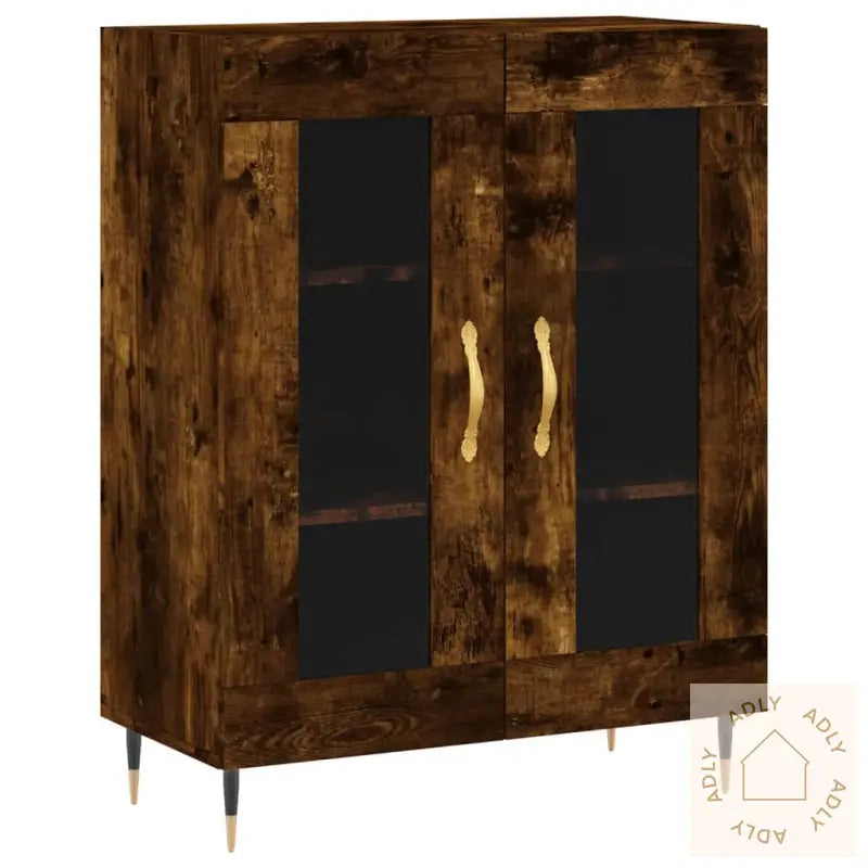 Highboard Røkt Eik 69,5X34X180 Cm Konstruert Tre