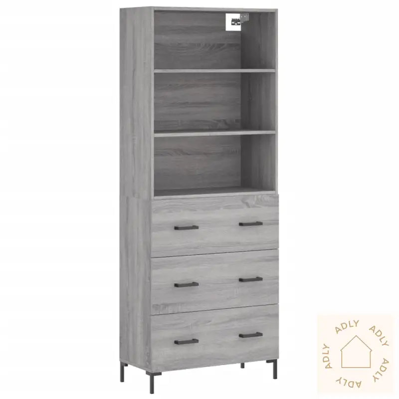Highboard Grå Sonoma 69,5X34X180 Cm Konstruert Tre
