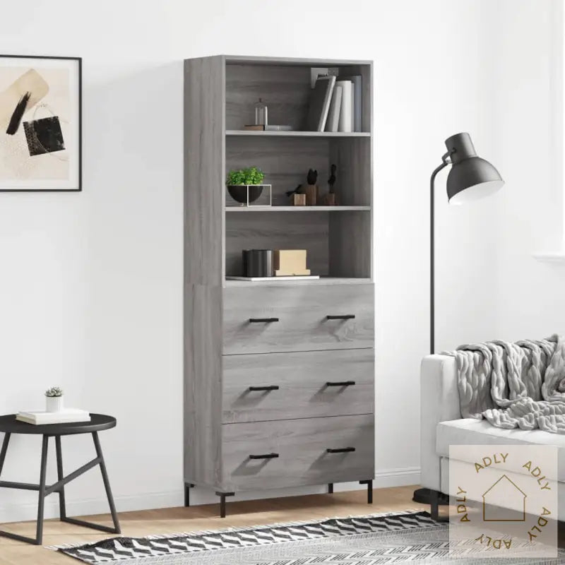 Highboard Grå Sonoma 69,5X34X180 Cm Konstruert Tre