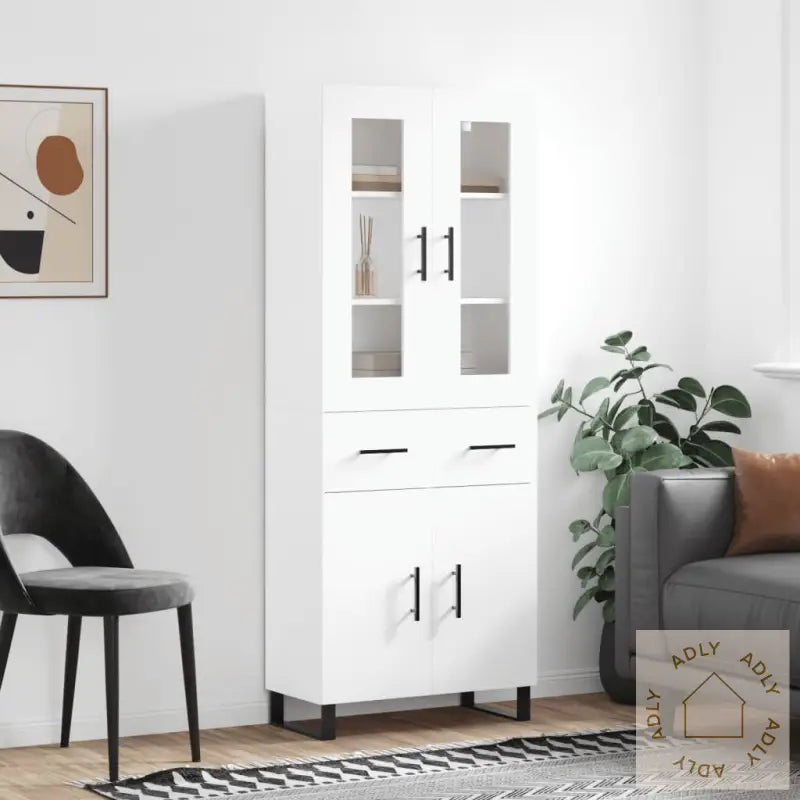 Highboard Hvit 69,5X34X180 Cm Konstruert Tre