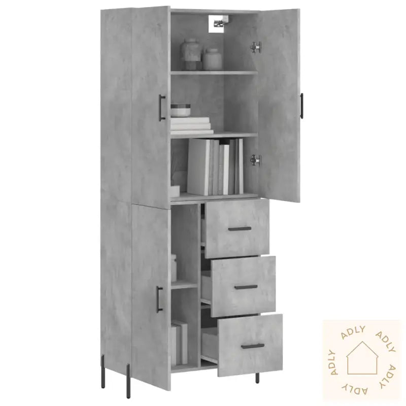 Highboard Betonggrå 69,5X34X180 Cm Konstruert Tre