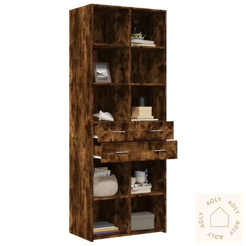 Highboard Røkt Eik 70X42,5X185 Cm Konstruert Tre