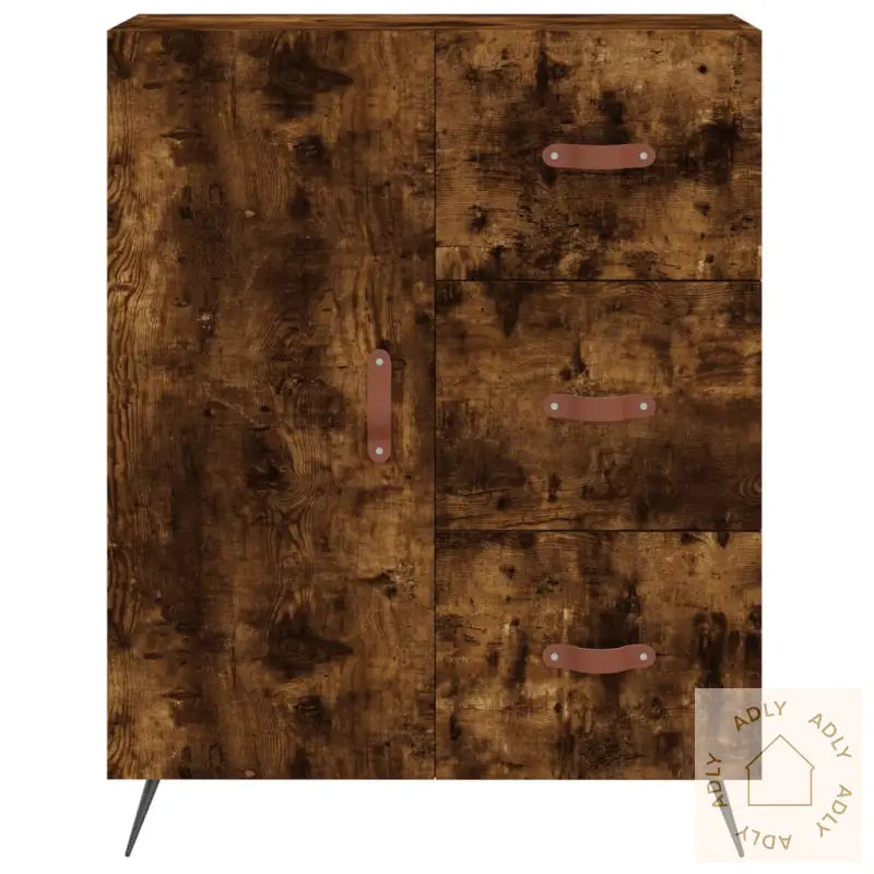 Highboard Røkt Eik 69,5X34X180 Cm Konstruert Tre