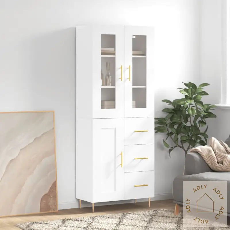 Highboard Hvit 69,5X34X180 Cm Konstruert Tre