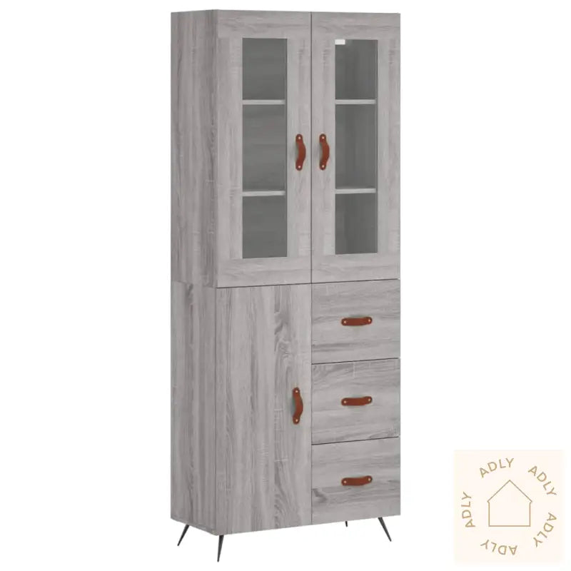 Highboard Grå Sonoma 69,5X34X180 Cm Konstruert Tre