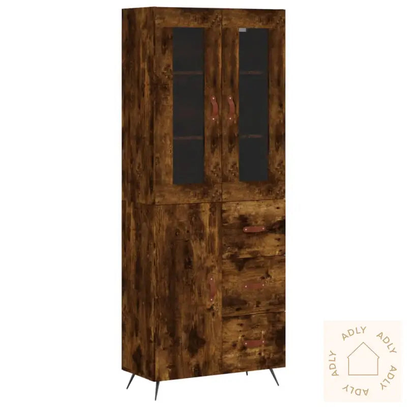 Highboard Røkt Eik 69,5X34X180 Cm Konstruert Tre