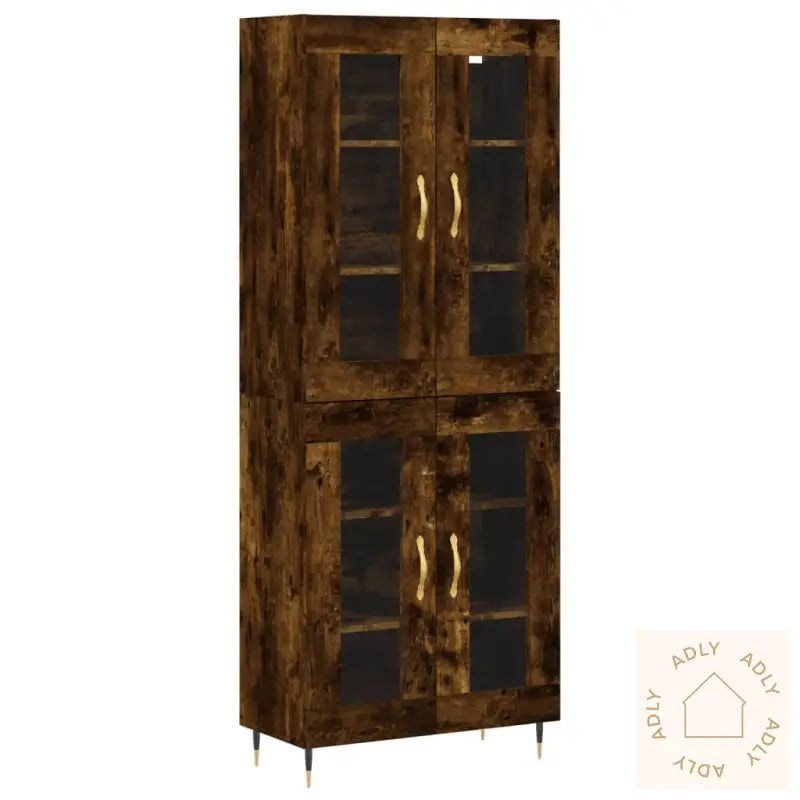 Highboard Røkt Eik 69,5X34X180 Cm Konstruert Tre