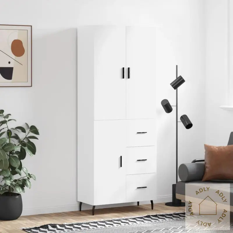 Highboard Hvit 69,5X34X180 Cm Konstruert Tre