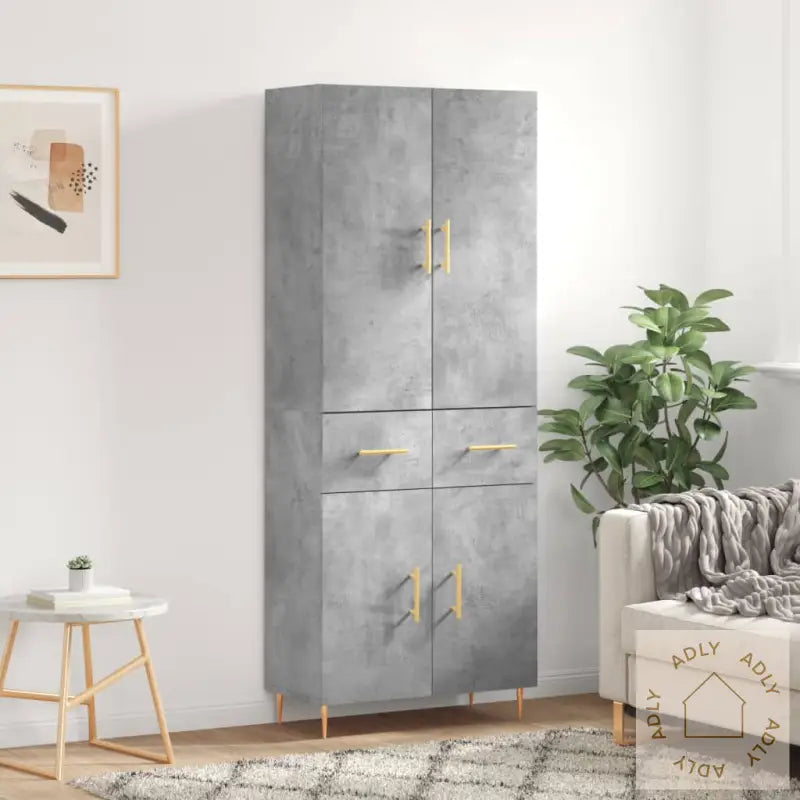 Highboard Betonggrå 69,5X34X180 Cm Konstruert Tre