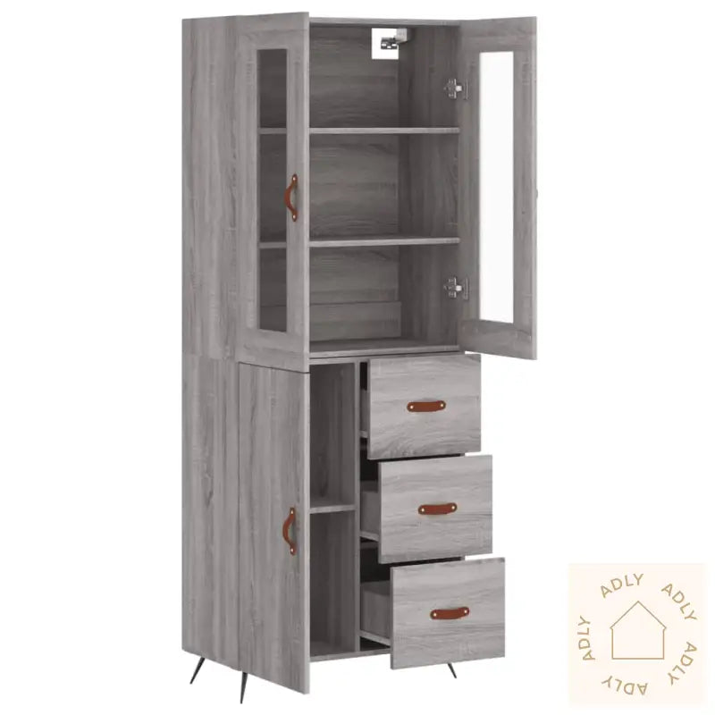 Highboard Grå Sonoma 69,5X34X180 Cm Konstruert Tre