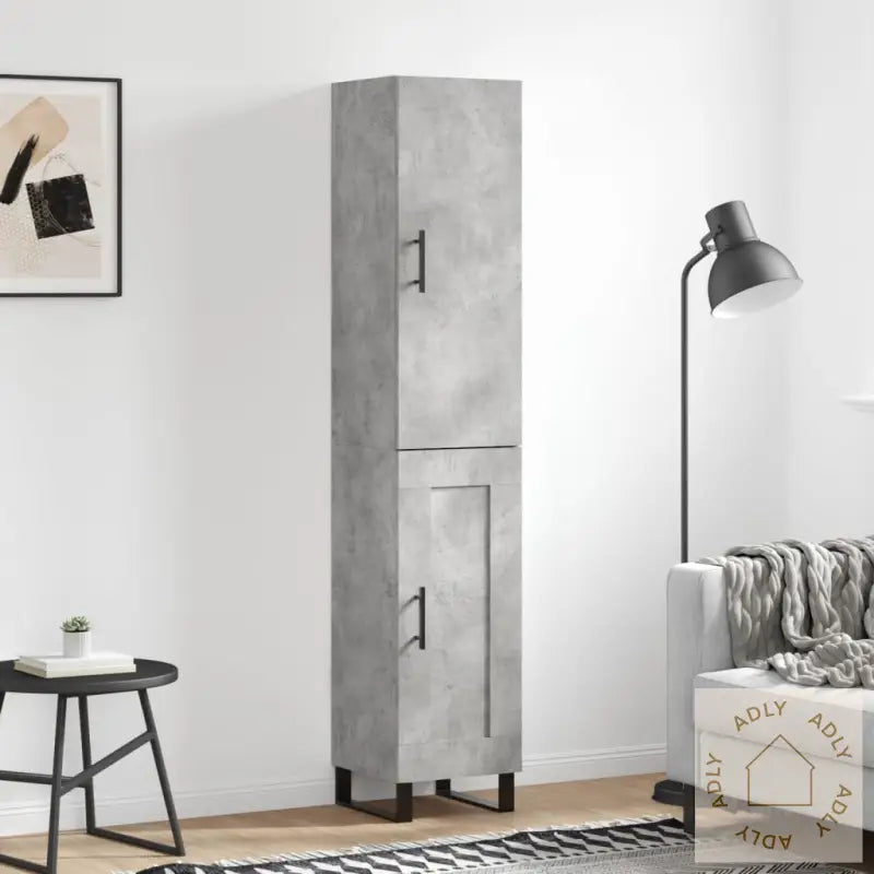 Highboard Betonggrå 34,5X34X180 Cm Konstruert Tre