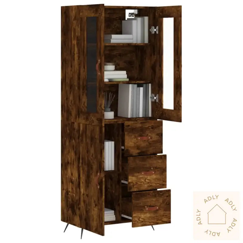 Highboard Røkt Eik 69,5X34X180 Cm Konstruert Tre