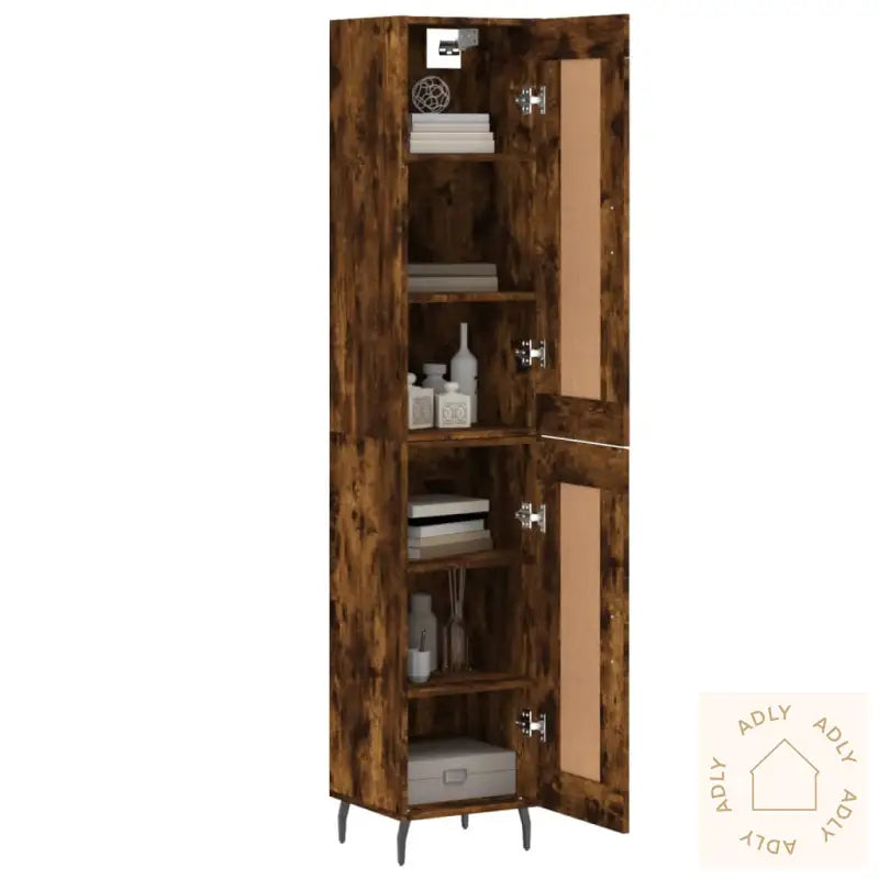 Highboard Røkt Eik 34,5X34X180 Cm Konstruert Tre