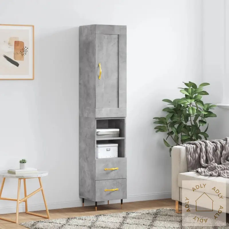 Highboard Betonggrå 34,5X34X180 Cm Konstruert Tre
