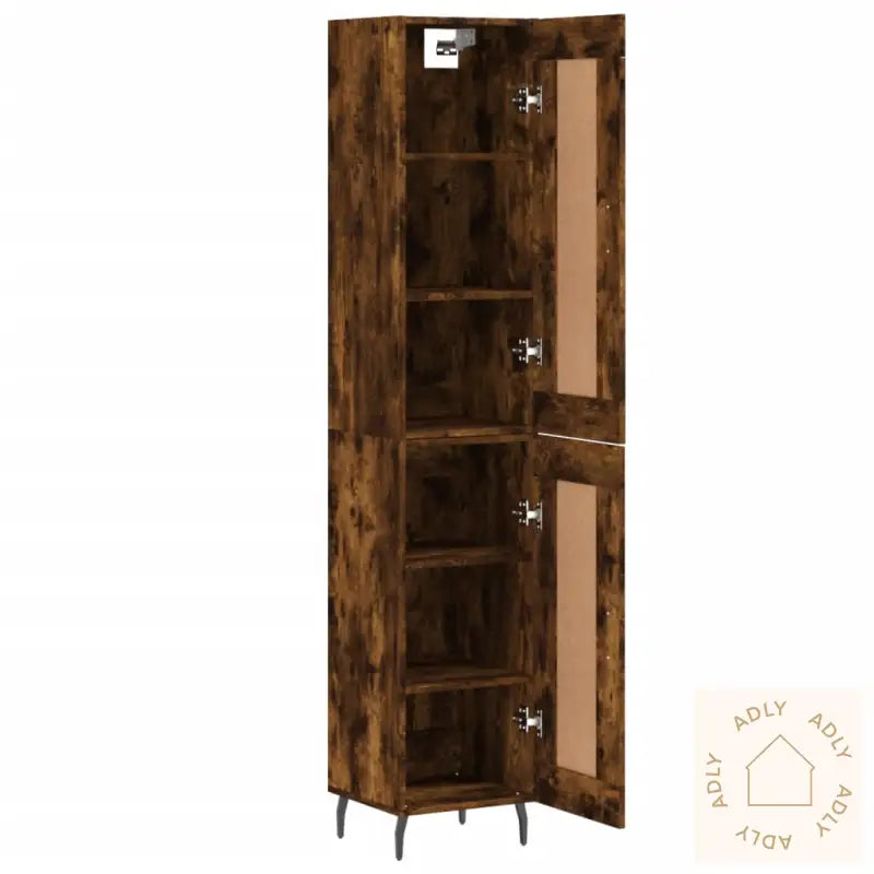 Highboard Røkt Eik 34,5X34X180 Cm Konstruert Tre