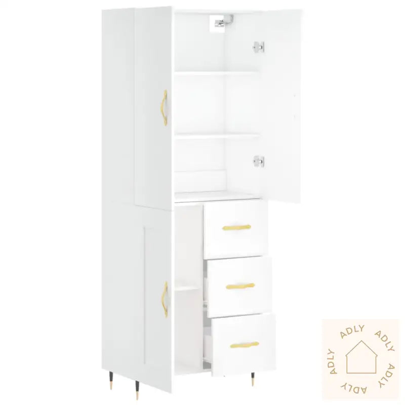 Highboard Hvit 69,5X34X180 Cm Konstruert Tre
