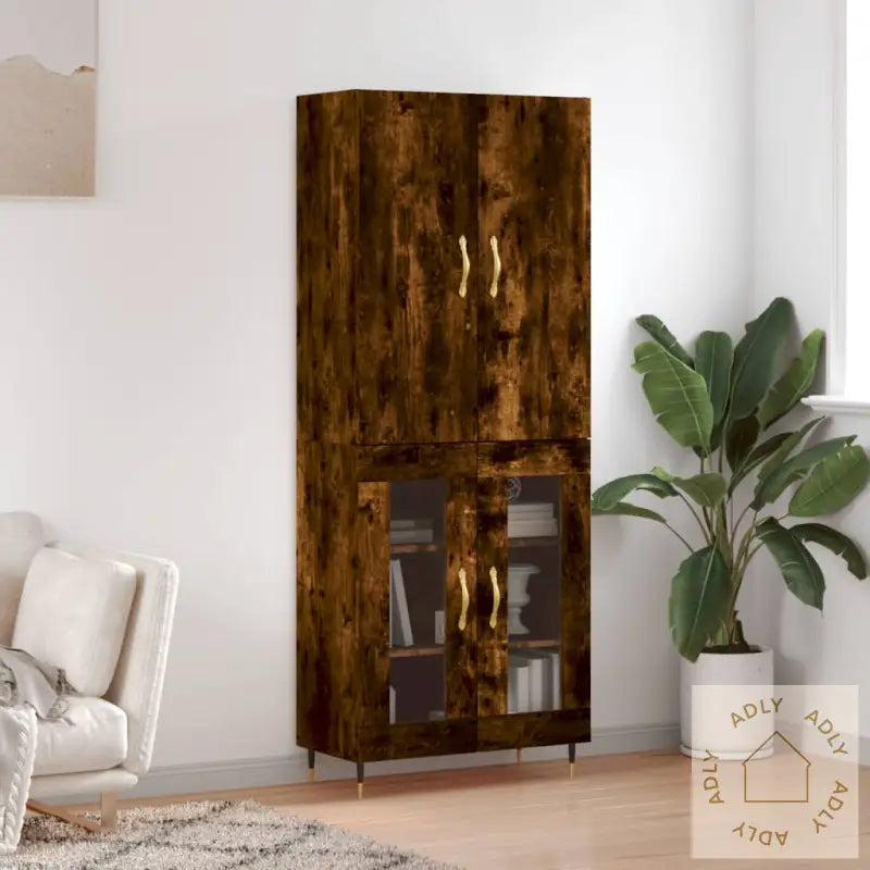 Highboard Røkt Eik 69,5X34X180 Cm Konstruert Tre