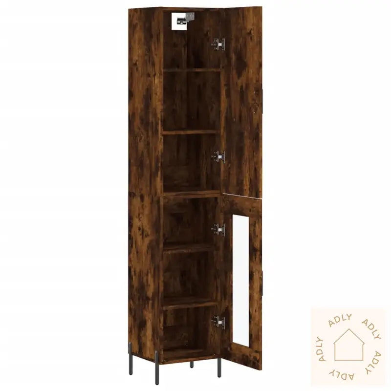 Highboard Røkt Eik 34,5X34X180 Cm Konstruert Tre